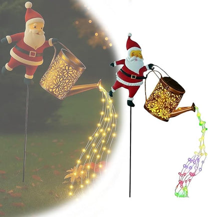 Christmas Santa Solar Kettle Lights Garden Lawn Decorative Lights, Outdoor Waterproof Solar Santa Claus Decoration with LED Light, for Backyard Lawn Patio (Color Lights,1pc)
