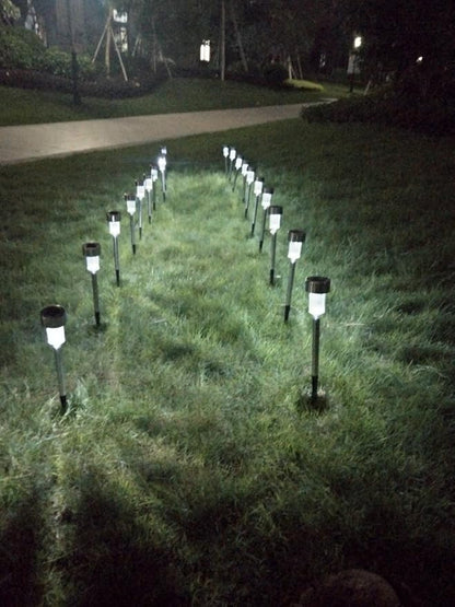 Stainless Steel Outdoor Solar Lights - Waterproof, LED Lawn Lamps Lighting Solar Powered Outdoor Lights Solar Garden Lights for Pathway Patio Yard (10pcs-White & Silver)
