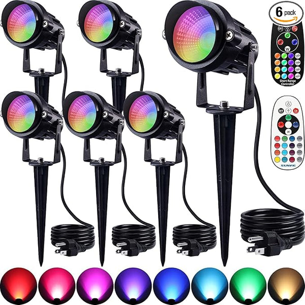 SUNVIE RGBW Spot Lights Outdoor Color Changing Landscape Lighting 12W LED Outdoor Spotlights with Remote Control | Lumora