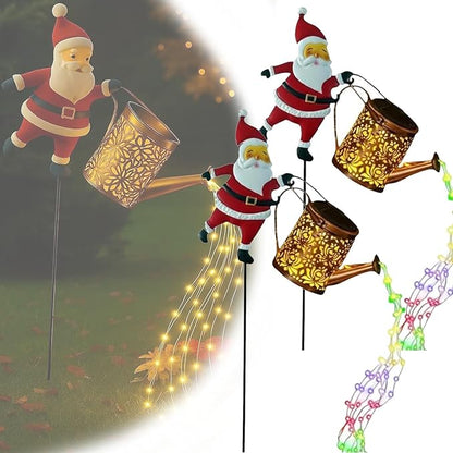 Christmas Santa Solar Kettle Lights Garden Lawn Decorative Lights, Outdoor Waterproof Solar Santa Claus Decoration with LED Light, for Backyard Lawn Patio (Color Lights,2pc)