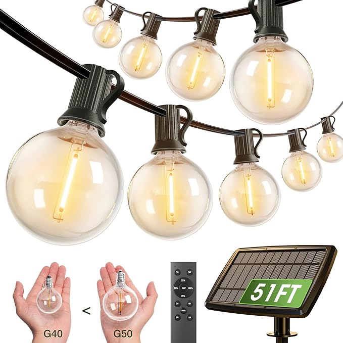 addlon 50FT Solar String Lights for Outside G50 Waterproof with USB Port Solar Patio Lights Outdoor Solar Powered | Lumora