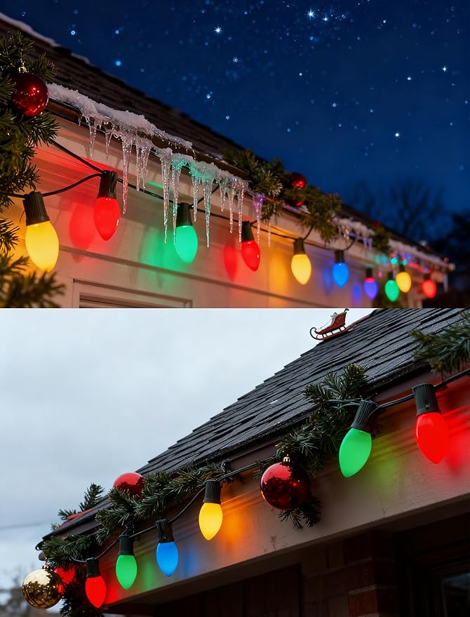C9 Multicolor LED Christmas Light 25Ft Outdoor String Lights with 26 Plastic LED Bulbs(1 Spare), Connectable | Lumora