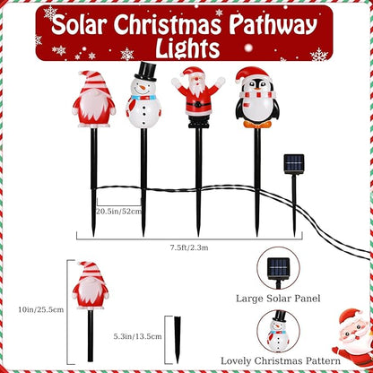 Lewondr 4 Pack Christmas Decorations Outside,Solar Lighted Santa Claus,Snowman,Gnome,Penguin with Garden Stakes,Waterproof Garden Lawn Pathway with 8 Lighting Modes,Yard Decor for Xmas Party,Holiday