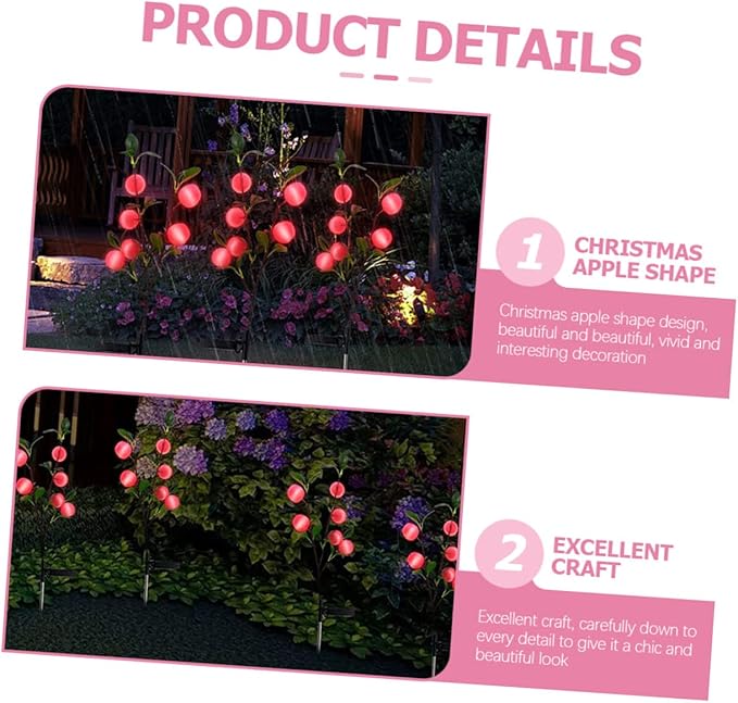 2pcs Outdoor Solar Path Lights Garden Stake Lights Automatic Night Dawn-Off Apple Shape Ground Stake Lamp Landscape Decor Led