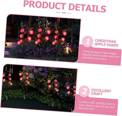 2pcs Outdoor Solar Path Lights Garden Stake Lights Automatic Night Dawn-Off Apple Shape Ground Stake Lamp Landscape Decor Led