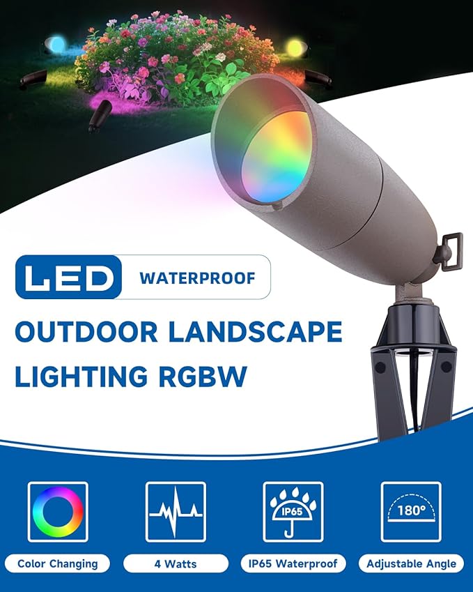 Landscape Spotlights Color Changing: 12V Low Voltage Spot Lights with 4W RGBW MR16 - Outdoor Security Flood Light | Lumora