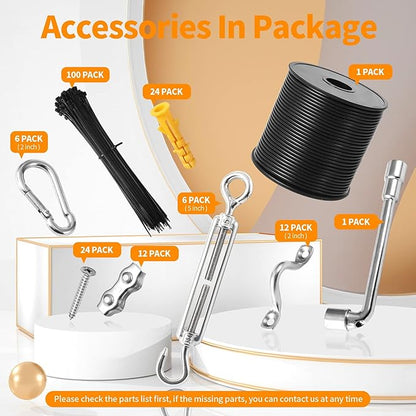 String Light Hanging Kit,164 Ft Nylon Coated Stainless Steel 304 Wire Rope, String Lights Suspension Kit,Outdoor Light Hanging Kit