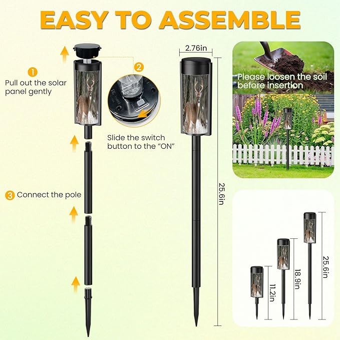 8 Pack Solar Pathway Lights Outdoor Waterproof Whitetail Deer Buck Standing Snow Solar Garden Lights LED Landscape Lighting for Yard Walkway Lawn Garden Decor