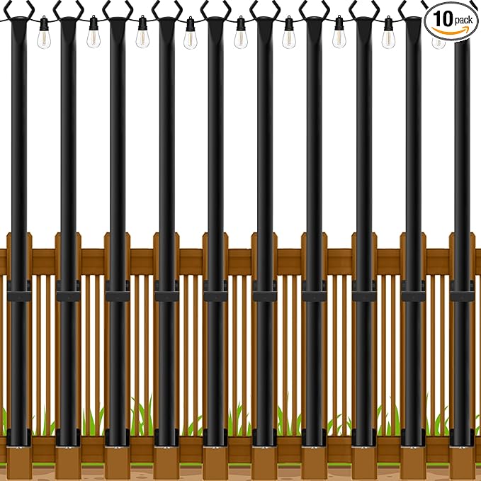 10 Pack 5Ft String Light Poles,Outside String Lights,Outdoor Light Poles,Metal Poles Stand for Patio,Backyard,Deck | Lumora