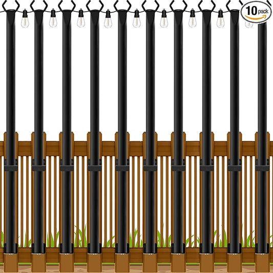 10 Pack 5Ft String Light Poles,Outside String Lights,Outdoor Light Poles,Metal Poles Stand for Patio,Backyard,Deck