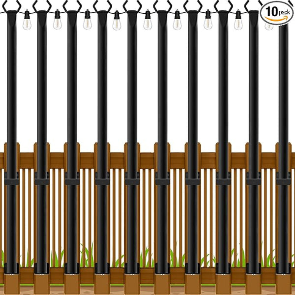 10 Pack 5Ft String Light Poles,Outside String Lights,Outdoor Light Poles,Metal Poles Stand for Patio,Backyard,Deck | Lumora