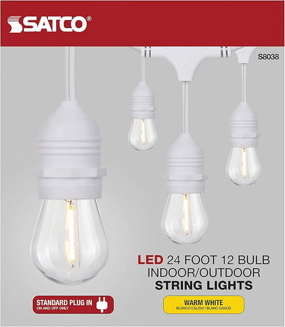 Satco S8038 LED Indoor/Outdoor String Lights, White, S14 Bulbs, 24 Feet (Pack of 1)