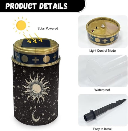 Sun and Moon Cemetery Solar Lights Sympathy Memorial Lights Solar Lights Grave Decorations for Cemetery Dad Solar Garden Stake Lights Solar Outdoor Lights Waterproof