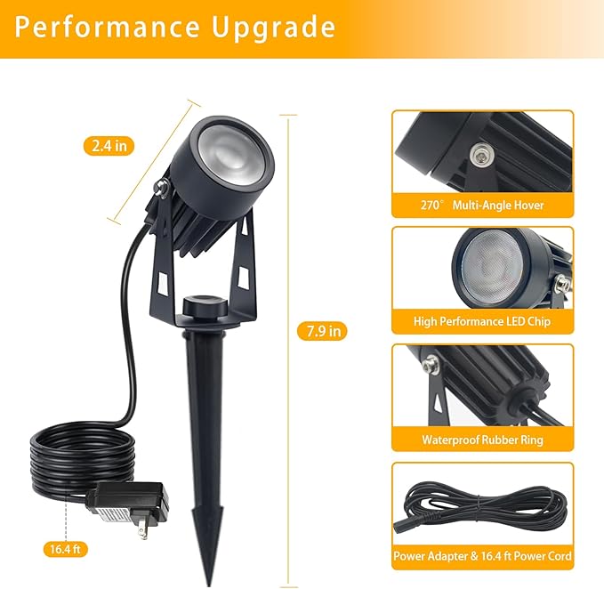 6W LED Landscape Spotlights,3000K Warm White Low Voltage Landscape Lighting,IP65 Waterproof,for Outdoor Landscape,Yard,Garden,Holiday Decoration (2 Pack)