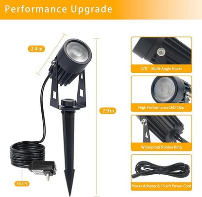 6W LED Landscape Spotlights,3000K Warm White Low Voltage Landscape Lighting,IP65 Waterproof,for Outdoor Landscape,Yard,Garden,Holiday Decoration (2 Pack)