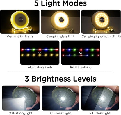 OGERY 2-Pack Camping String Lights, 32.8FT Rechargeable Christmas String Lights Outdoor/Indoor, 8 Modes 4-in-1 Quick Storage Fairy Lights Portable Lamp for Xmas Tree Decor Party Camping Essentials