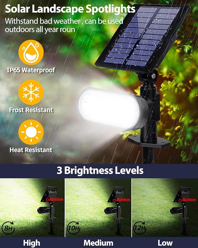 Solar Spot Lights Outdoor, 3 Lighting Modes Landscape Spotlights, IP65 Waterproof Solar Powered Outside Lights for | Lumora