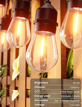 Svater Outdoor String Lights 200 FT, E26 Socket, 64pc S14 Shatterpoof Bulbs, 1 Watt Dimmable 2700K Warm White, IP65 | Lumora