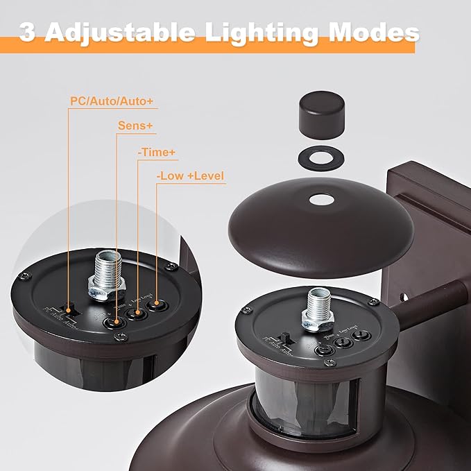 OKELI Motion Sensor Outdoor Wall Lights-Dusk to Dawn Porch Light,Brown Outdoor Lights Fixture,3 Lighting Modes Waterproof Anti-Rust Outdoor Lights for House Porch Garage (2 Pack