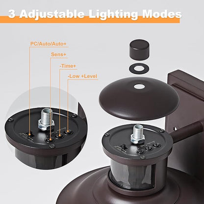 OKELI Motion Sensor Outdoor Wall Lights-Dusk to Dawn Porch Light,Brown Outdoor Lights Fixture,3 Lighting Modes Waterproof Anti-Rust Outdoor Lights for House Porch Garage (2 Pack