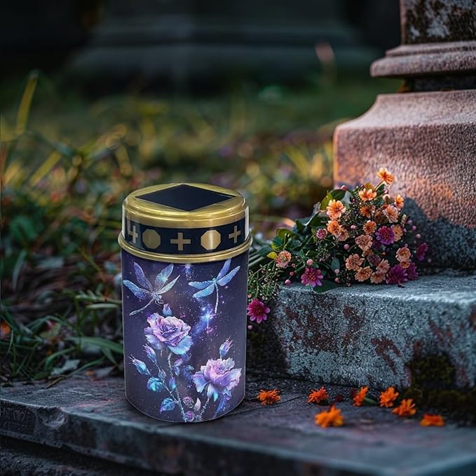 Purple Dragonfly Flower Solar Garden Stake Cross Lights Outdoor Waterproof Memorial Garden Decor Cemetery Decorations for Grave for Remembrance Gifts & Sympathy Gifts
