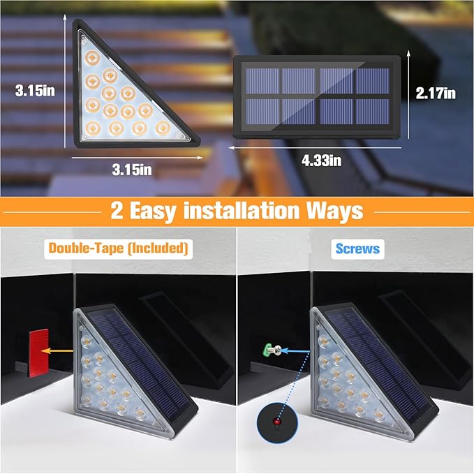 VOLISUN Solar Step Lights for Outside, Solar Stair Lights Outdoor Waterproof IP67, LED Outdoor Step Light, 80 Lumen, Deck Light for Outside, Front Porch and Patio(Black,12 Pack)