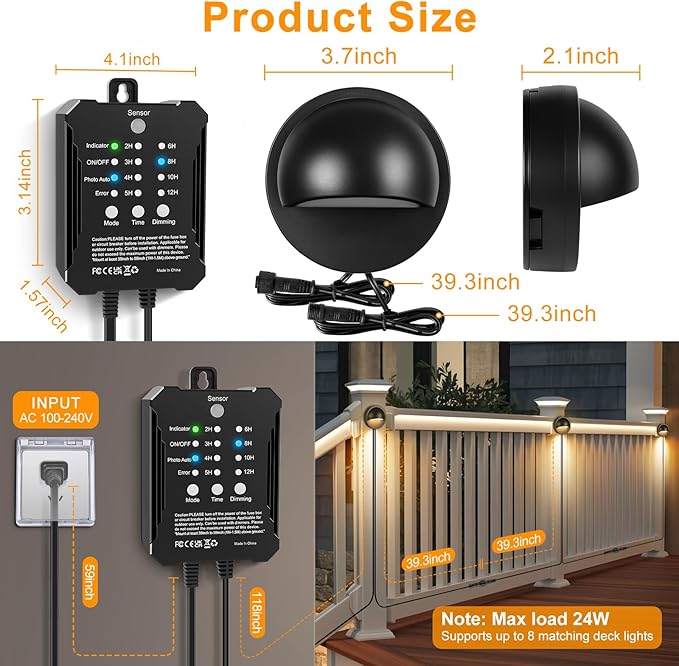 Low Voltage LED Deck Lights Kit with Transformer Timer, Dusk-to-Dawn Outdoor Step Lights Waterproof IP67, Warm | Lumora