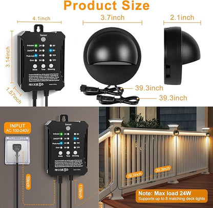 Low Voltage LED Deck Lights Kit with Transformer Timer, Dusk-to-Dawn Outdoor Step Lights Waterproof IP67, Warm White, Surface Mount Stair Lights for Deck, Patio, Railing, Fence (6 Pack)