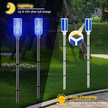 Macarrie 4 Pcs Solar Powered Driveway Markers Reflective Lights Driveway Reflectors on Poles for Snow Road Outdoor Yard Entrance (Blue)