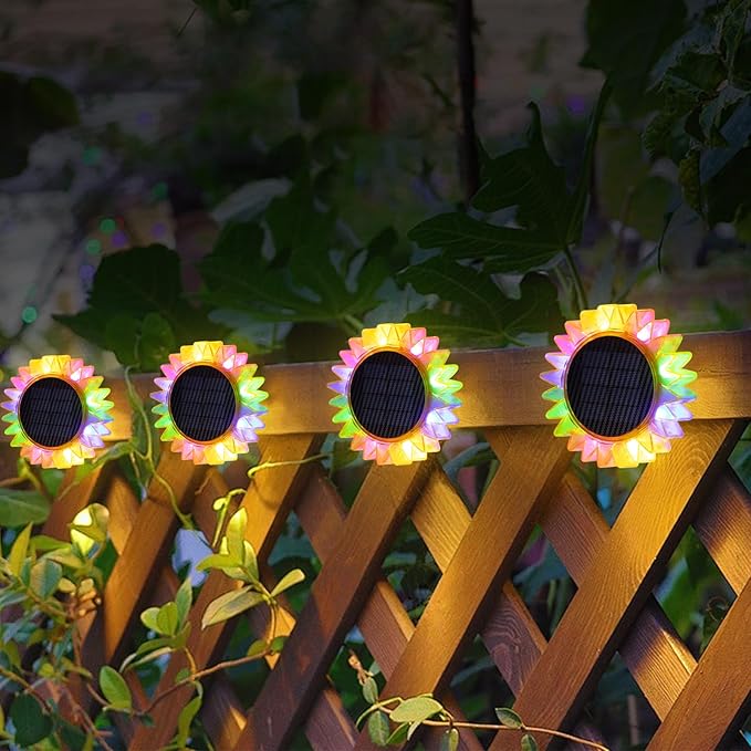 HUYIENO Solar Lights Outdoor Garden Decor Sunflower Waterproof Pathway Fence Lighting Ground/Wall Mounting 2 in 1 for Garden,Patio,Yard Decoration