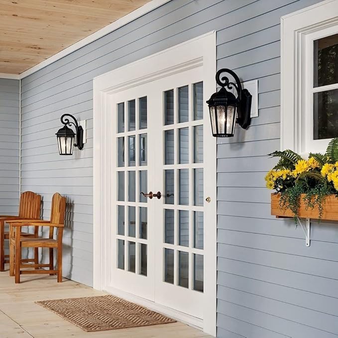 Kichler Courtyard 17.75" 1 Light Outdoor Wall Light with Clear Seeded Glass in Textured Black | Lumora