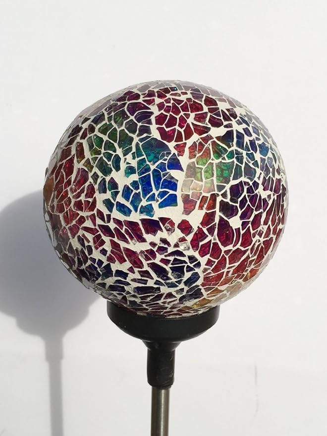 Colorful Ball Solar Lights (#Whitem003R), Solar Power Multi-Color Color Changing LED Mosaic Crackle Glass Ball Decorative Garden Yard Light Stake Lamp