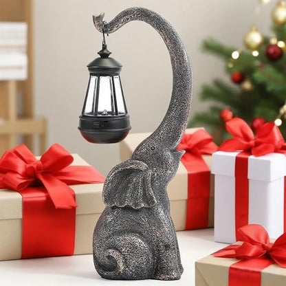Elephant Garden Statue with Solar Lights, Outdoor Elephant Statues, Porch Decor for Outside Patio Lawn Porch Balcony, Elephant Figurine Decor, Birthday Gifts for Women Mom Grandma Animal Lovers