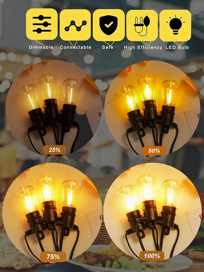DAMAING String Lights for Outside 198FT,64 Vintage Bulbs LED Outdoor Edison Lights Waterproof,Shatterproof Connectable Patio Lights Outdoor,Dimmable Hanging String Lights for Backyard