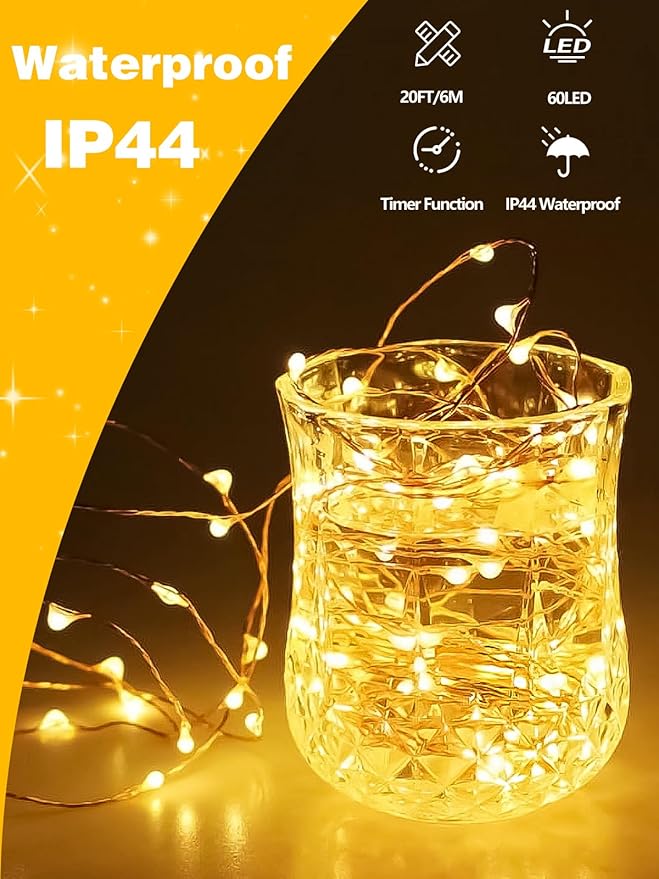 2 Pack 60 LED Christmas Fairy Lights Battery Operated with Timer, 20FT Waterproof Twinkle Lights Indoor Outdoor | Lumora