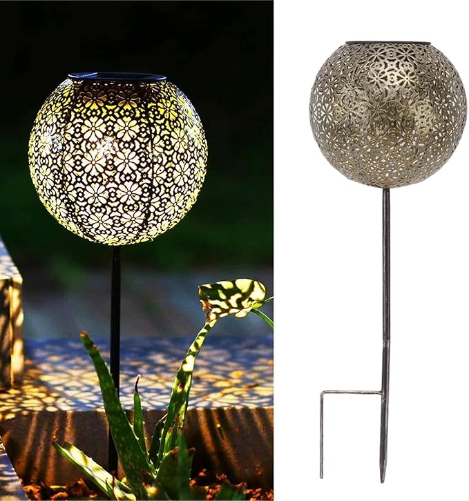 JEOZBM Solar Pathway Lights Decorative, Outdoor LED Solar Powered Landscape Lights, Metal Hollow Design Garden Lights for Lawn Patio Backyard