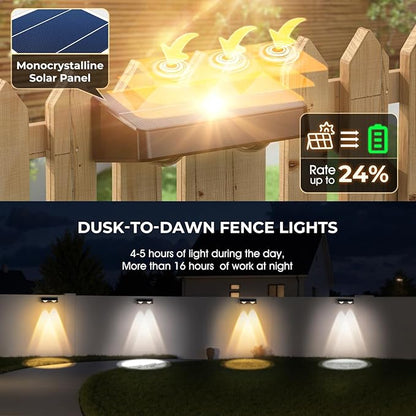 Fence Lights Solar Powered, Led Solar Fence Lights Outdoor IP65 Waterproof, Warm/Cool White and RGB Colors Changing Solar Wall Lights for Garage Backyard Railing Step Patio Pool - 8Pack