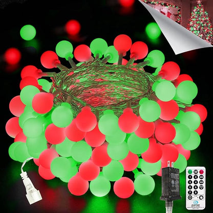 43FT 100LED Connectable Christmas Globe String Lights Indoor Outdoor - Red and Green Fairy Lights Plug in with Remote & 8 Modes, Twinkle Light for Christmas Decorations Bedroom Room Tree Party