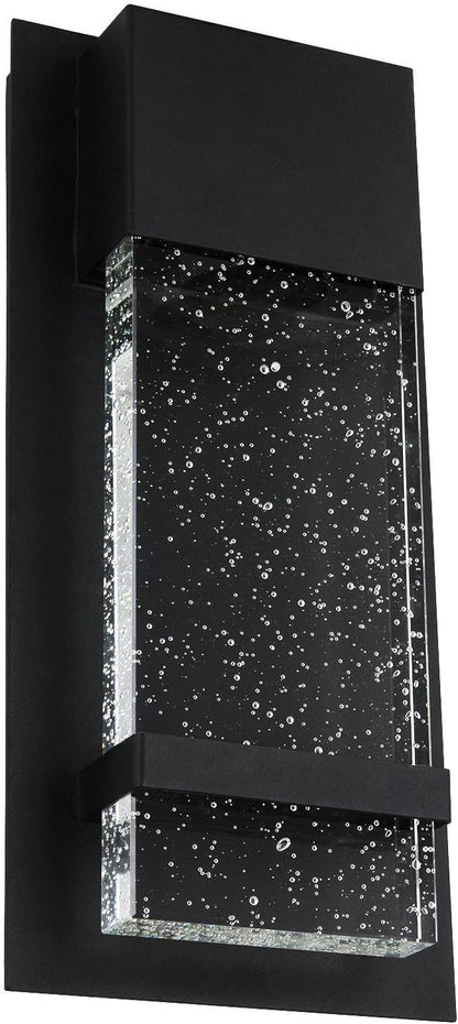 Sunlite LED Wall Sconce, Black Metal Frame with Raindrop Effect Glass Panel, 6.5" Wide, 5000K Super White, Indoor & Outdoor, ADA Compliant