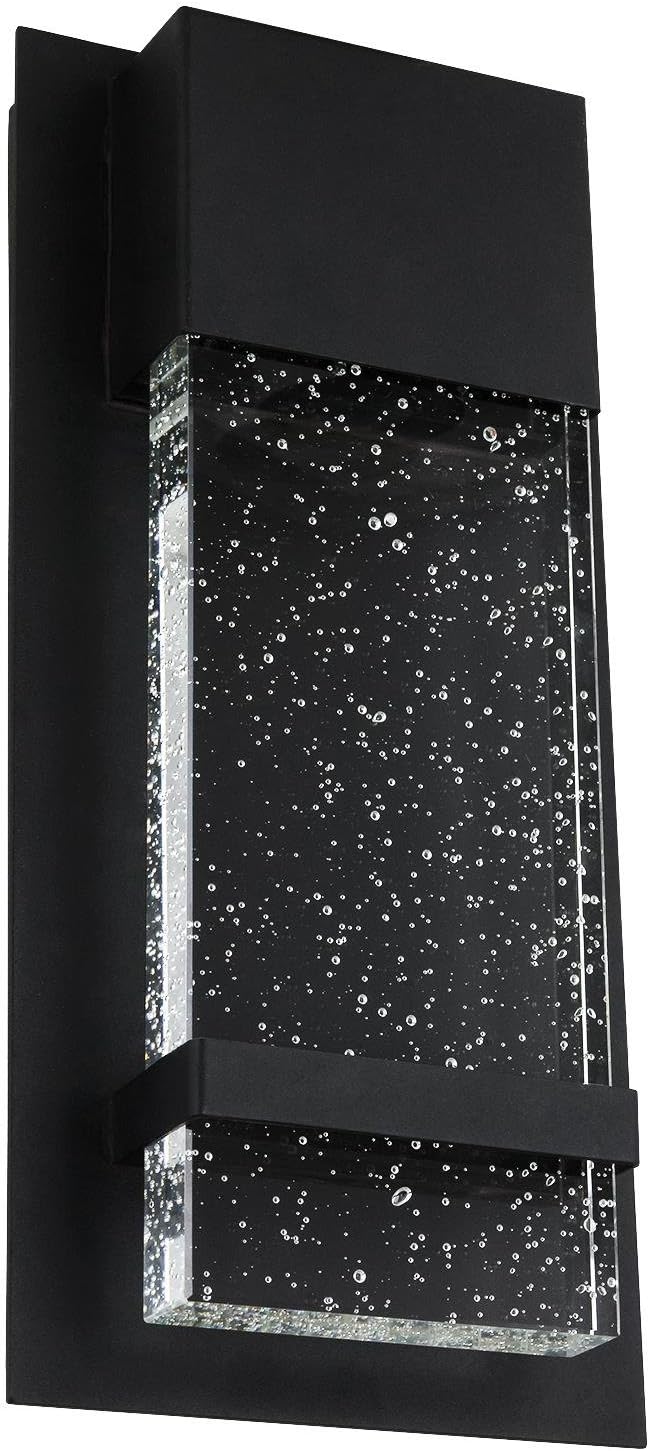 Sunlite LED Wall Sconce, Black Metal Frame with Raindrop Effect Glass Panel, 6.5" Wide, 3000K Warm White, Indoor & Outdoor, ADA Compliant