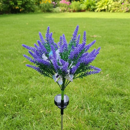Solar Garden Decor Lights Outdoor, Lavender Butterfly Flower Stakes Light, 2 Pack Waterproof LED Flower Lights, for Garden Pathway Patio Backyard Landscape (Warm White)