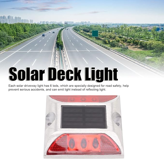 Alomejor Solar Driveway Lights, Cast Aluminum IP68 Outdoor Light with 72 Hour Runtime, 10 Ton Pressure Marker for Pathway and Garden (Red)