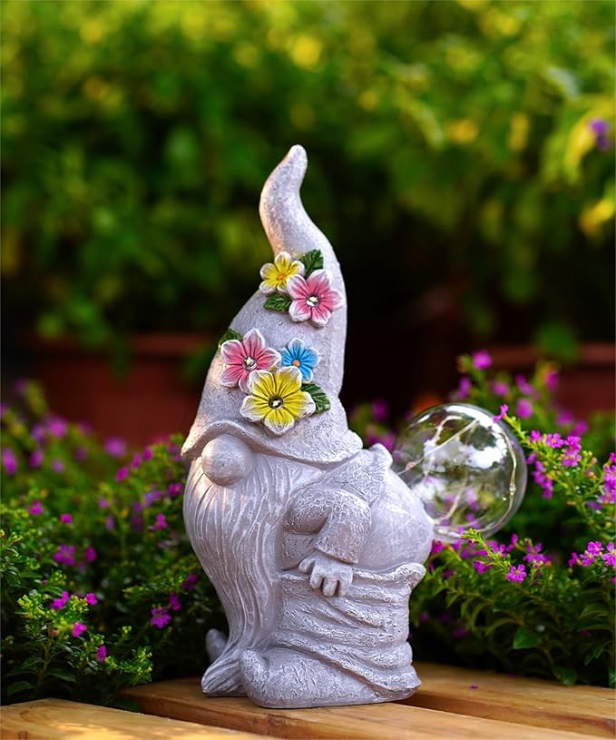 Solar Funny Garden Gnome Statue: Outdoor Sculpture Lights for Yard Lawn Porch Balcony Patio Home Decor - Birthday Gardening Gifts for Women Mom Grandma