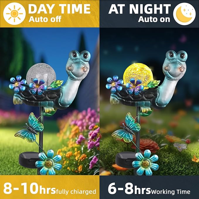 Solar Turtle Garden Stake Lights for Outside 2 Pack Metal Turtle Solar Light Outdoor Decor Waterproof Decorative Garden Stakes Yard Lawn Landscaping Ornaments Housewarming Gifts for Women Mom Grandma