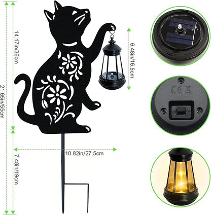 Solar Cat Hanging Lantern Outdoor, Black Cat Solar Lights, Cat Lover Gifts for Women Mom Grandma Birthday,Mother's Day,Waterproof Garden Ornaments Decor Outside Backyard,Patio,Pathway