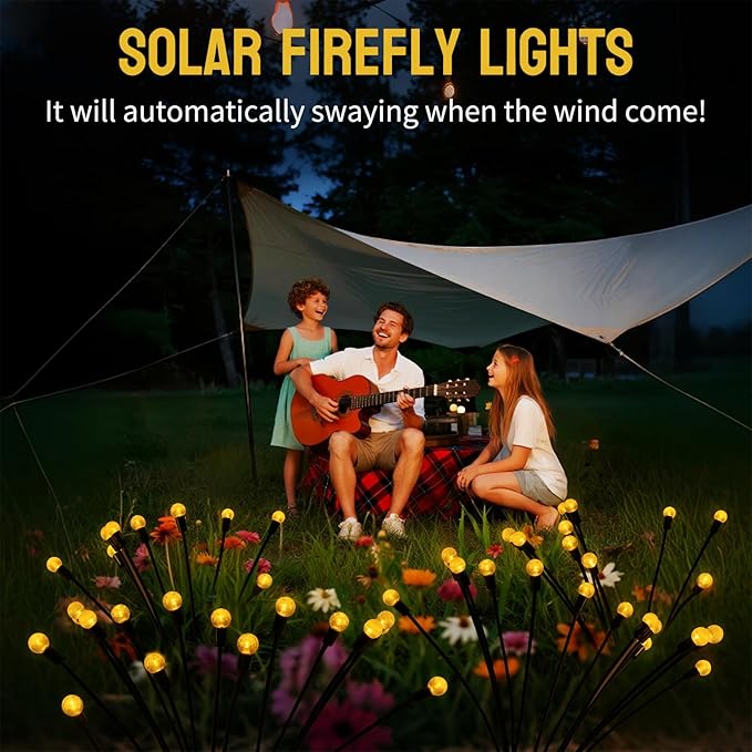 Firefly Solar Garden Lights, 10 LED Crystal Ball Sway by Wind, Outdoor Fairy Lights for Yard Patio Flower Bed Pathway Wedding Halloween Christmas Holiday Decoration (Warm, 2)