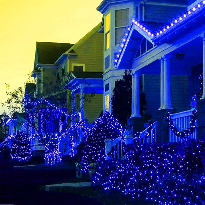 QITONG 2 Pack Blue Solar Christmas Lights, Each 66ft 200 LED String Lights Outdoor Waterproof, 8 Modes Green Wire | Lumora