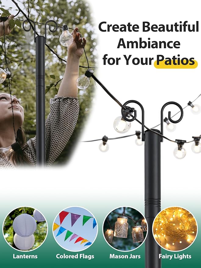2-Pack Adjustable String Light Poles, 12.6 FT Light Poles for Outside Patio Heavy Duty, Outdoor Deck Lighting Poles | Lumora