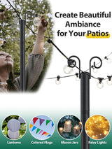 2-Pack Adjustable String Light Poles, 12.6 FT Light Poles for Outside Patio Heavy Duty, Outdoor Deck Lighting Poles | Lumora