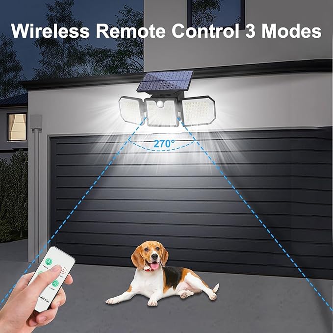 Solar Lights Outdoor with Motion Sensor, 2500LM 167 LED Security Lights with Remote Control, 270° Wide Angle Flood | Lumora